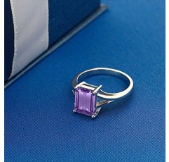 여성용 보석 스톤 킹 925 스털링 실버 퍼플 자수정 솔리테어 약혼 반지(2.25 Cttw, 에메랄드 컷 9X7MM, 보석 탄생석, 사이즈 5, 6, 7, 8, 9로 제공)