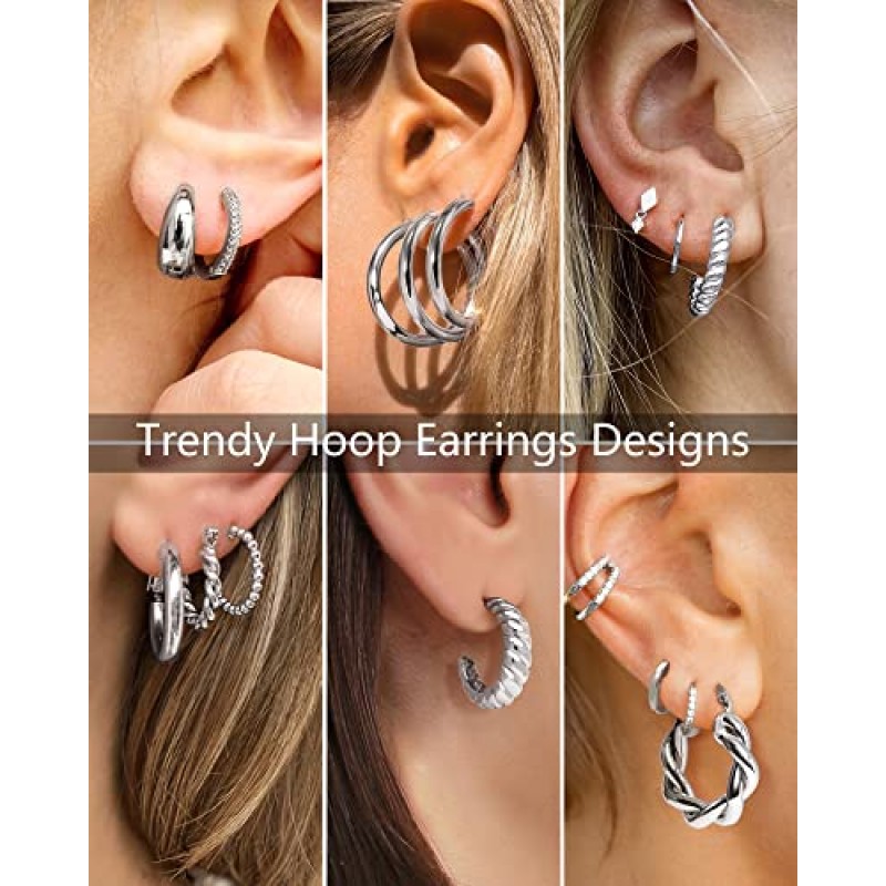 Adoyi 9 쌍 여성을위한 골드 후프 귀걸이 세트 골드 트위스트 Huggie Hoops 귀걸이 14K 18K 골드 도금 소녀 선물 경량