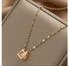 Justdouly 부티크 18K 로즈 골드 탄생석 프리미엄 큐빅 지르코니아 목걸이 여성을위한 스퀘어 다이아몬드 펜던트 쥬얼리 맞춤 선물