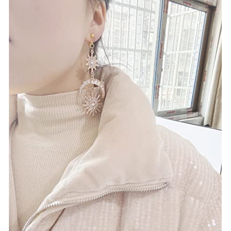 여자를위한 귀걸이에 과장된 럭셔리 썬 문 스타 클립 여자 라인 석 펑크 초승달 별 매달려 귀걸이 황금 Boho 빈티지 귀걸이