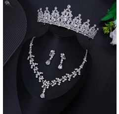 GEURLEV 웨딩 크리스탈 티아라 및 크라운 여성용, 신부 로얄 퀸 헤드 밴드 공주 Quinceanera 헤드 피스 생일 파티 미인 대회 파티 (실버 세트)