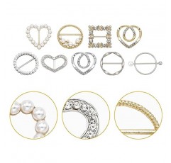 36 Pcs 스카프 반지 클립, 합금 진주 모조 다이아몬드 티셔츠 타이 클립 패션 스카프 허리 버클 의류 반지 랩 홀더 금속 반지 옷 코너 여성용 매듭 단추 소녀 장식 액세서리