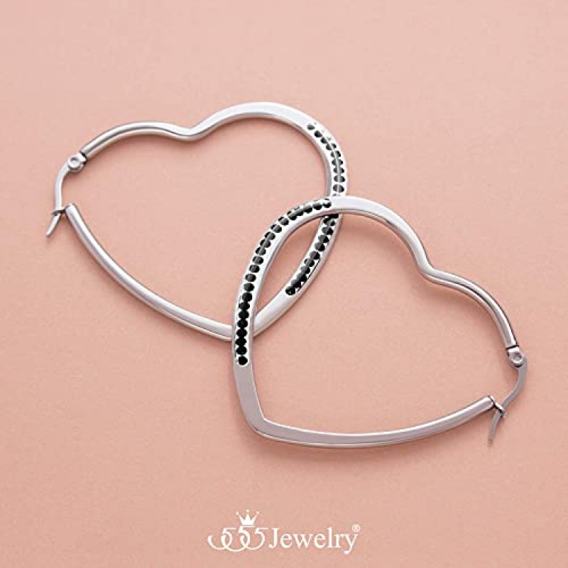 555Jewelry 여성용 하트 모양 사랑 스테인레스 스틸 대형 진술 후프 귀걸이