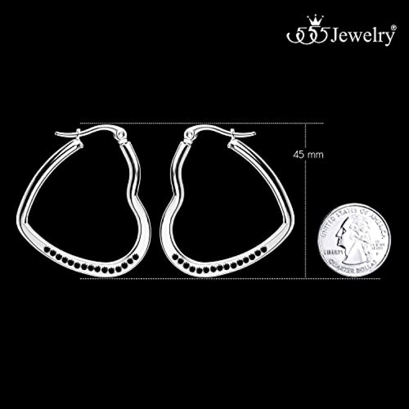 555Jewelry 여성용 하트 모양 사랑 스테인레스 스틸 대형 진술 후프 귀걸이