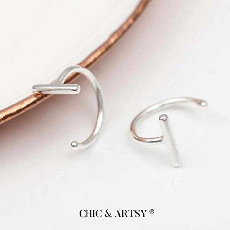 CHIC & ARTSY 하프 후프 귀걸이 925 스털링 실버 작은 허기 후프 귀걸이 공, 바, 별, 달, 하트, 십자가, 점, 삼각형 하프 후프 연골 피어싱 귀걸이 작은 후프 스터드 귀걸이 - 여성용 고광택 허그 후프 귀걸이