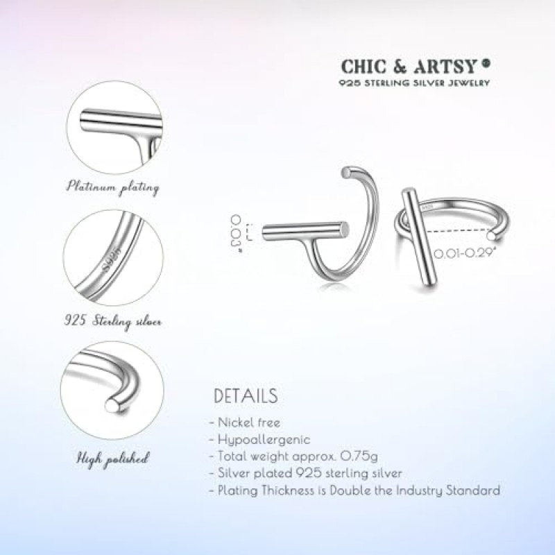 CHIC & ARTSY 하프 후프 귀걸이 925 스털링 실버 작은 허기 후프 귀걸이 공, 바, 별, 달, 하트, 십자가, 점, 삼각형 하프 후프 연골 피어싱 귀걸이 작은 후프 스터드 귀걸이 - 여성용 고광택 허그 후프 귀걸이