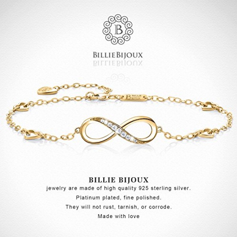Billie Bijoux Womens 925 스털링 실버 인피니티 앵클 팔찌 끝없는 사랑의 상징 매력 조정 가능한 대형 팔찌 여성을위한 어머니의 날 선물