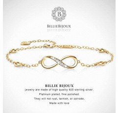 Billie Bijoux Womens 925 스털링 실버 인피니티 앵클 팔찌 끝없는 사랑의 상징 매력 조정 가능한 대형 팔찌 여성을위한 어머니의 날 선물