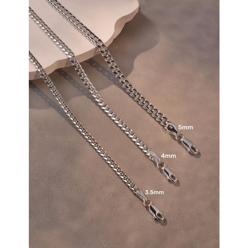 ASDULL 925 스털링 실버 쿠바 체인 남성용 3.5/4/5mm 목걸이 여성용 골드 쿠바 링크 커브 체인 16-30 인치