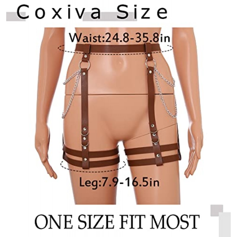 Coxiva 펑크 가죽 바디 하네스 다리 허리 체인 벨트 허벅지 하네스 파티 댄스 파티 레이브 벨트 여성용 배꼽 쥬얼리 액세서리