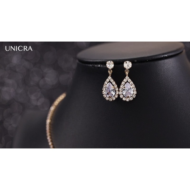 Unicra 신부 크리스탈 목걸이 귀걸이 세트 신부 웨딩 쥬얼리 세트 여성과 소녀를위한 라인 석 초커 목걸이 댄스 파티 의상 쥬얼리 세트 (3 피스 세트 - 2 귀걸이 및 1 목걸이)