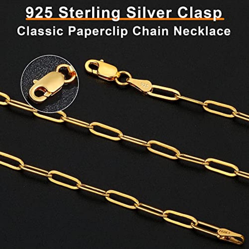 OCCHOH 14K 골드 2.5/3/4/5mm 925 스털링 실버 걸쇠 클립 체인 목걸이 여성용 골드 체인 16, 18, 20, 22, 24, 26, 30 인치