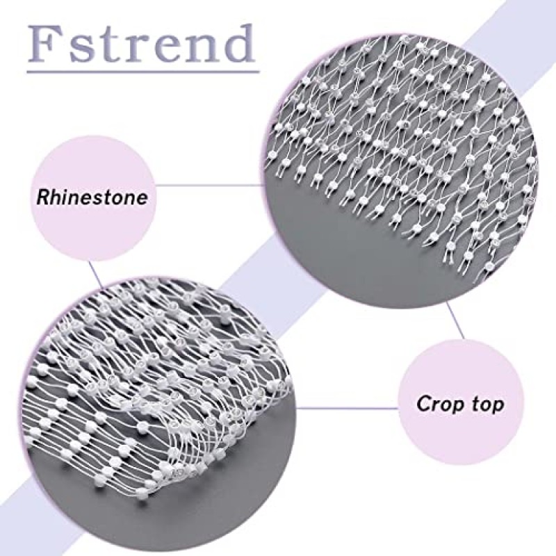 Fstrend 메쉬 크리스탈 바디 체인 반짝 이는 라인 석 fishnet 자르기 탑 탱크 탑을 통해 볼 비키니 나이트 클럽 레이브 페스티벌 액세서리 여성과 소녀를위한 보석