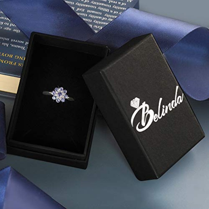 Belinda Jewelz 여성을위한 고급 탄자나이트 탄생석 반지 925 스털링 실버 럭셔리 우아한 샤인 라운드 보석 약혼 밴드 반지 보석 꽃 모양 보석 액세서리 0.65 캐럿 보라색 크기
