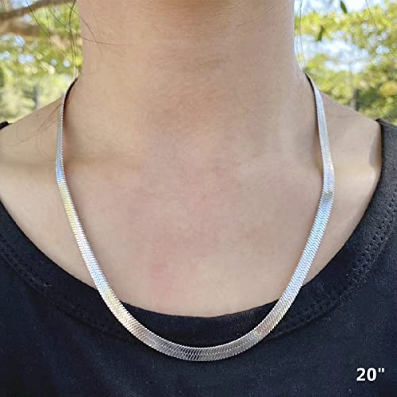 DOORATLL 18K 도금 골드 플랫 스네이크 체인 목걸이 여성용 골드 헤링본 초커 목걸이 (5MM,14
