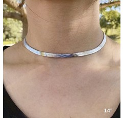 DOORATLL 18K 도금 골드 플랫 스네이크 체인 목걸이 여성용 골드 헤링본 초커 목걸이 (5MM,14