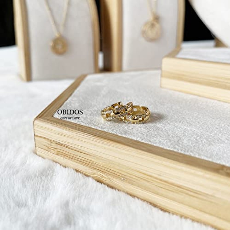 Obidos 14K 골드 도금 트리플 허기 일루젼 스터드 귀걸이 | 한 구멍용 더블 허기 후프 귀걸이 | 여성용 골드 후프 귀걸이