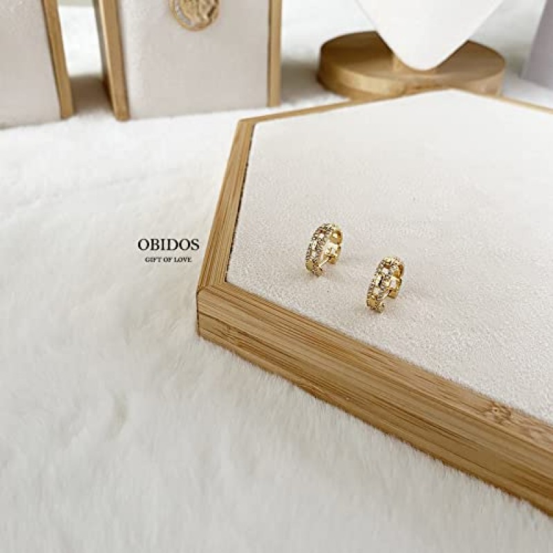 Obidos 14K 골드 도금 트리플 허기 일루젼 스터드 귀걸이 | 한 구멍용 더블 허기 후프 귀걸이 | 여성용 골드 후프 귀걸이