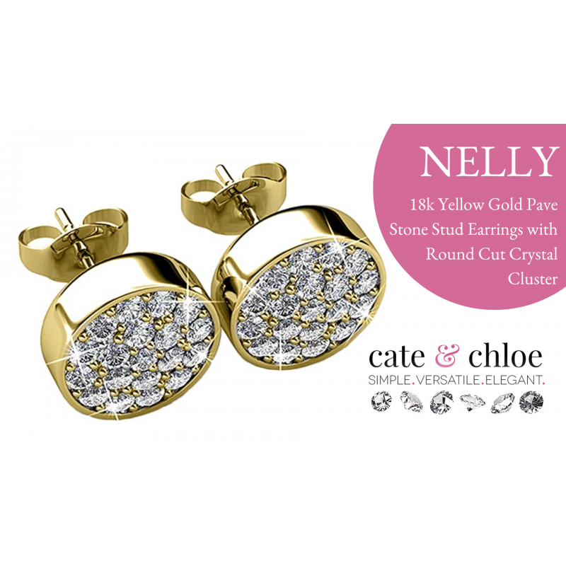 Cate & Chloe Nelly 18k 화이트 골드 스터드 귀걸이 여성 | 라운드 컷 크리스털이 있는 실버 큐빅 지르코니아 귀걸이 스터드, CZ 실버 귀걸이 세트, 여성을 위한 패션 귀걸이, 저자극성 귀걸이