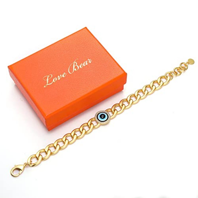 LOVE BEAR 쿠바 링크 체인 팔찌, 이블 아이 참, 5A 큐빅 지르코니아, 18k 리얼 골드 충전, 남성과 여성을 위한 절묘한 보석