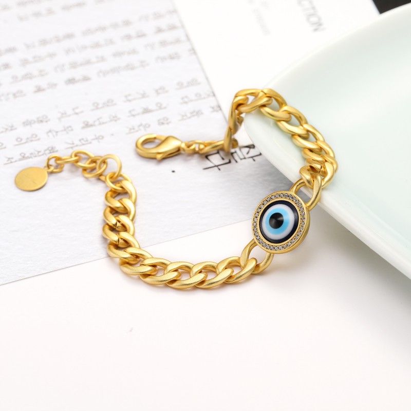 LOVE BEAR 쿠바 링크 체인 팔찌, 이블 아이 참, 5A 큐빅 지르코니아, 18k 리얼 골드 충전, 남성과 여성을 위한 절묘한 보석