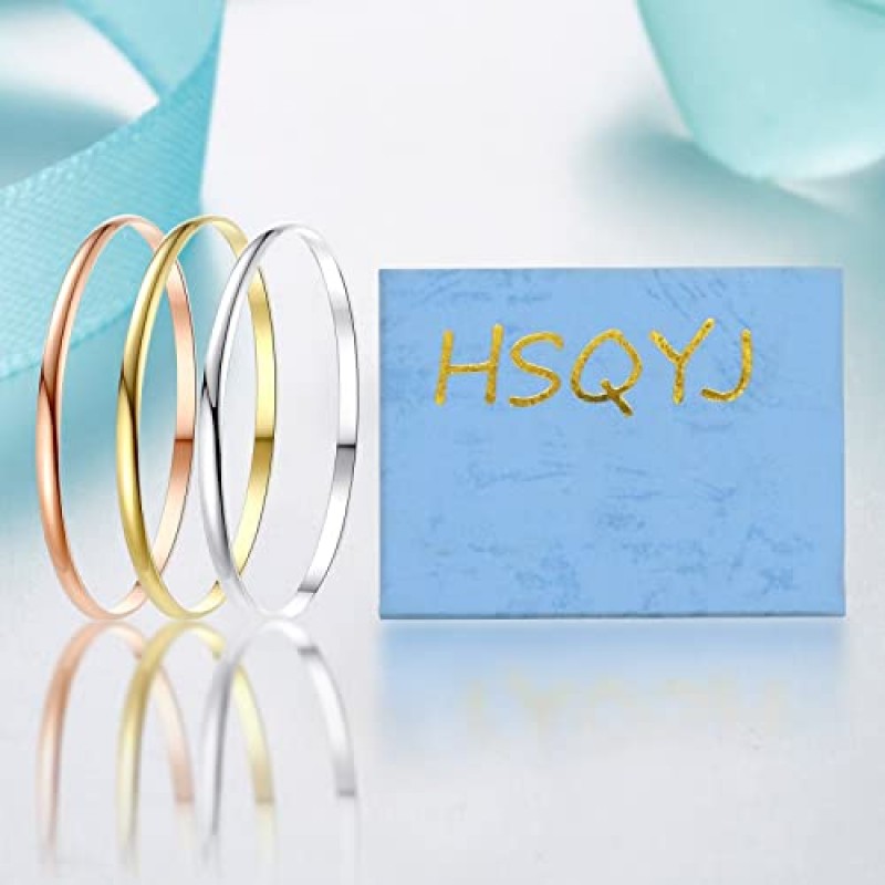 HSQYJ 3Pcs 5mm 스테인레스 스틸 팔찌 팔찌 세트 트라이 컬러 골드 실버 로즈 골드 광택 쌓을 수있는 얇은 라운드 팔찌 팔찌 여성을위한 패션 쥬얼리 액세서리 소녀
