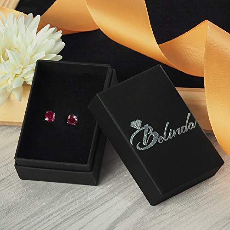 Belinda Jewelz 여성을위한 탄생석 귀걸이 선물 925 스털링 실버 큐빅 지르코니아 스터드 귀걸이 클래식 파인 라운드 보석 독특한 모양 CZ 보석 솔리테어 로듐 프롱 우아한 보석 액세서리