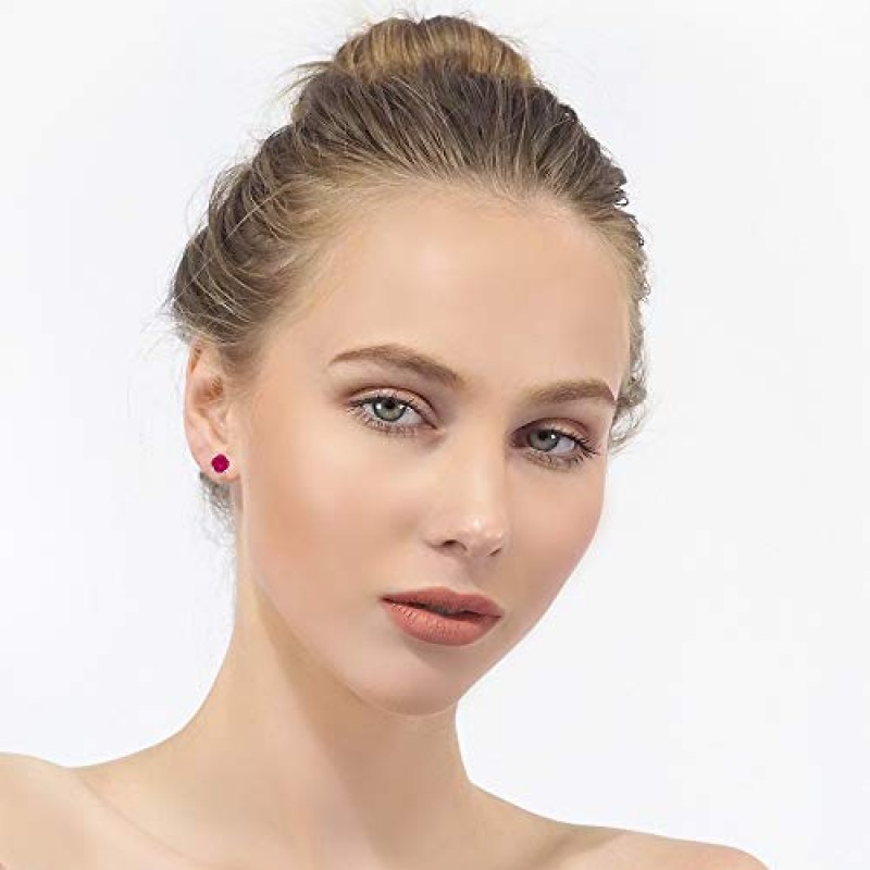 Belinda Jewelz 여성을위한 탄생석 귀걸이 선물 925 스털링 실버 큐빅 지르코니아 스터드 귀걸이 클래식 파인 라운드 보석 독특한 모양 CZ 보석 솔리테어 로듐 프롱 우아한 보석 액세서리