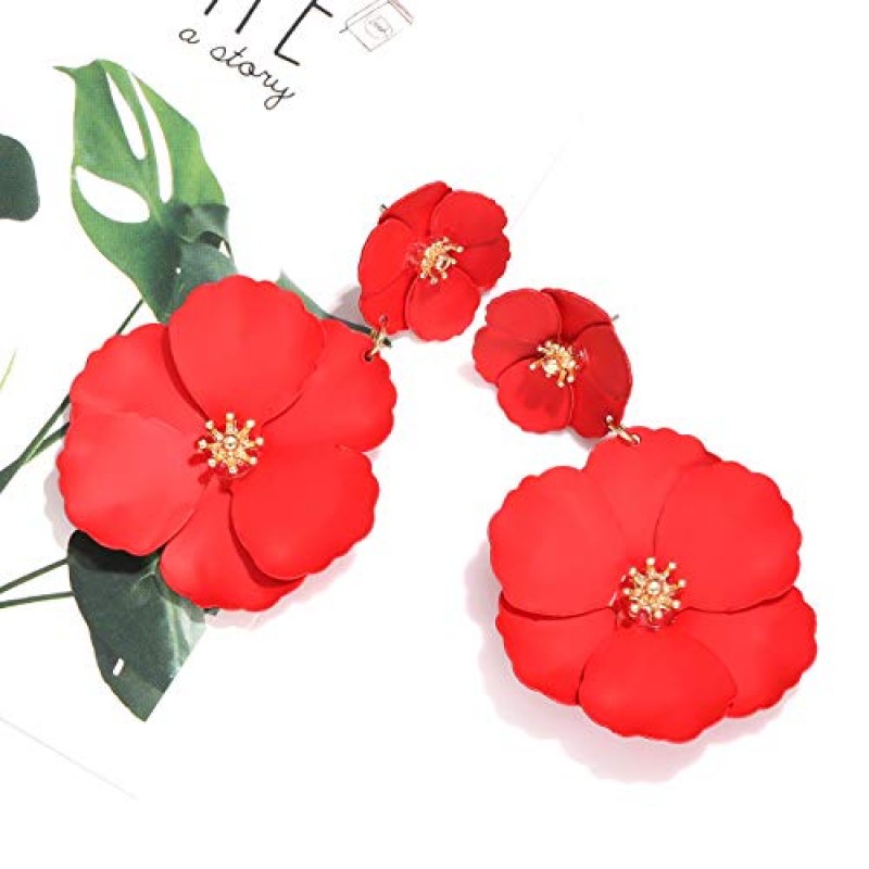CEALXHENY 꽃 매달려 귀걸이 Boho 계층화 된 꽃 꽃잎 드롭 귀걸이 성명 여자를위한 스터드 귀걸이 여자
