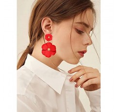 CEALXHENY 꽃 매달려 귀걸이 Boho 계층화 된 꽃 꽃잎 드롭 귀걸이 성명 여자를위한 스터드 귀걸이 여자