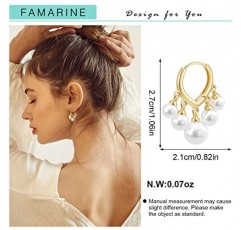 FAMARINE 여성용 진주 후프 귀걸이 여성용 경량 진주 후프