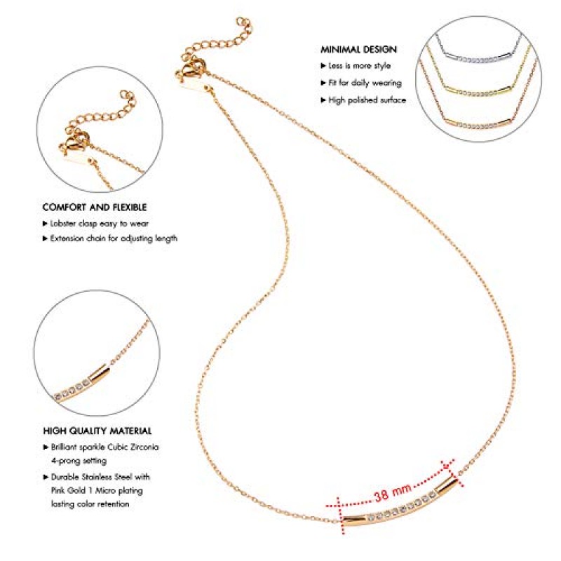 555Jewelry 여성용 스테인레스 스틸 클래식 바 큐빅 지르코니아 펜던트 목걸이