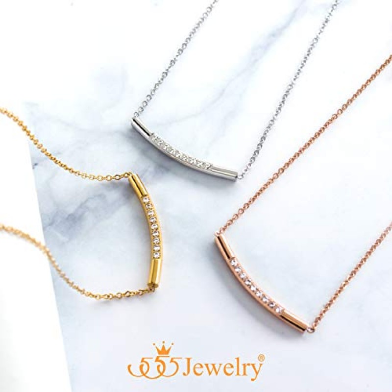 555Jewelry 여성용 스테인레스 스틸 클래식 바 큐빅 지르코니아 펜던트 목걸이