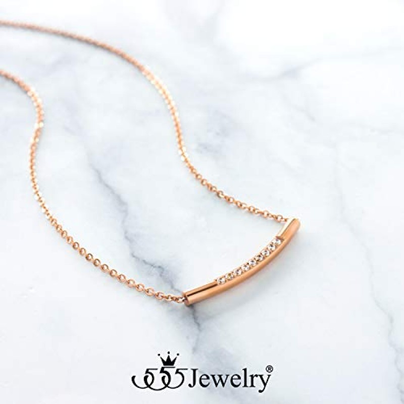 555Jewelry 여성용 스테인레스 스틸 클래식 바 큐빅 지르코니아 펜던트 목걸이