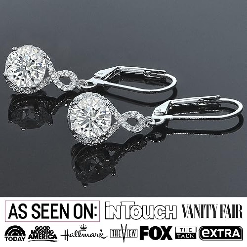 Cate & Chloe Alessandra 18k 화이트 골드 댕글 귀걸이 | 라운드 컷 큐빅 지르코니아 귀걸이, 여성용 드롭 & 댕글 귀걸이, 인피니티 헤일로 실버 귀걸이 세트, 저자극성 귀걸이 패션 주얼리