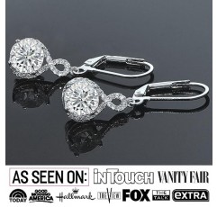 Cate & Chloe Alessandra 18k 화이트 골드 댕글 귀걸이 | 라운드 컷 큐빅 지르코니아 귀걸이, 여성용 드롭 & 댕글 귀걸이, 인피니티 헤일로 실버 귀걸이 세트, 저자극성 귀걸이 패션 주얼리