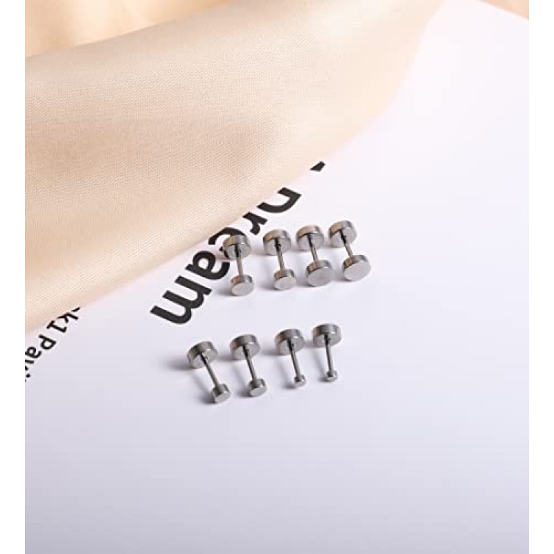민감한 귀를위한 MJust 티타늄 귀걸이 세트 20 게이지 순수 티타늄 연골 귀걸이 볼 큐빅 지르코니아 G23 저자 극성 플랫 백 귀걸이 스터드