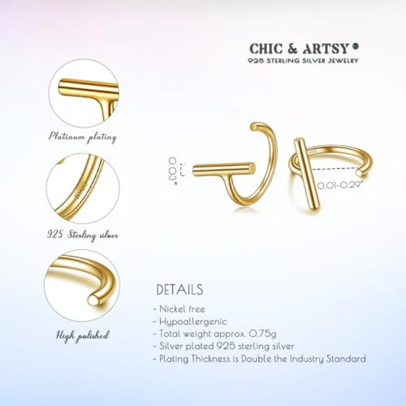 CHIC & ARTSY 하프 후프 귀걸이 925 스털링 실버 작은 허기 후프 귀걸이 공, 바, 별, 달, 하트, 십자가, 점, 삼각형 하프 후프 연골 피어싱 귀걸이 작은 후프 스터드 귀걸이 - 여성용 고광택 허그 후프 귀걸이