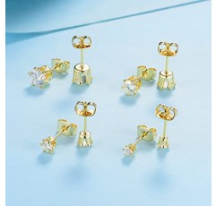 MDFUN Moissanite 귀걸이 세트 14K 화이트 골드/옐로우 골드 6프롱 라운드 다이아몬드 스터드 귀걸이 세트 3/4쌍 팩