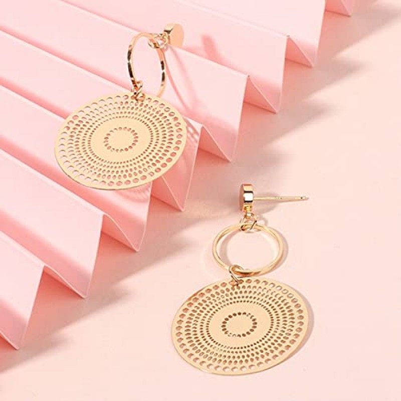 여자를위한 골드 Boho 귀걸이 여자를위한 골드 여름 매달려 귀걸이 서클 기하학 문 귀걸이 비치 귀걸이 휴일 선물