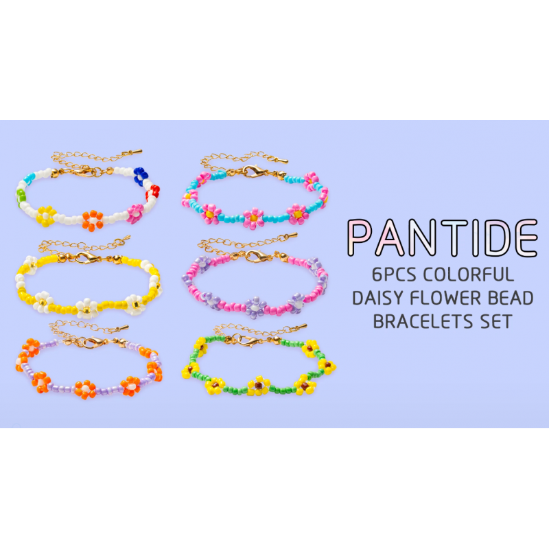 PANTIDE 6Pcs 다채로운 데이지 꽃 구슬 팔찌 세트 인디 수제 페르시 꽃 팔찌 Vsco Boho 비치 여름 땋은 문자열 Y2K 미적 Kidcore 보석 여자를위한 꽃