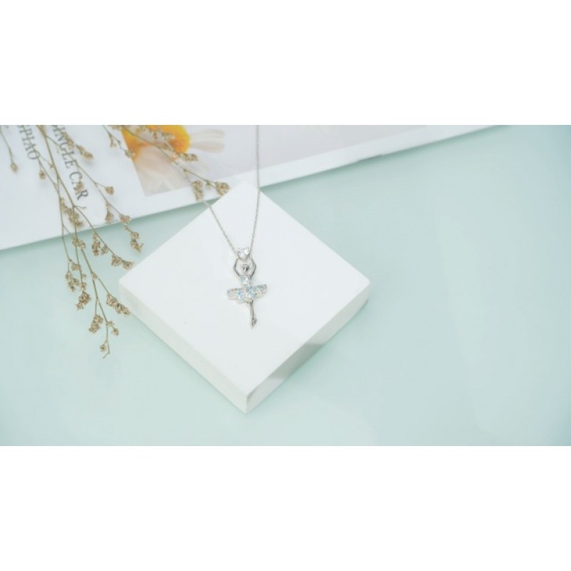 Hxillery 발레리나 댄스 목걸이 925 스털링 실버 발레 슬리퍼 신발 목걸이 큐빅 지르코니아 발레 댄스 소녀 펜던트 목걸이 십대 소녀 보석 댄서 발레 발표회 소녀 십대 여성을위한 선물