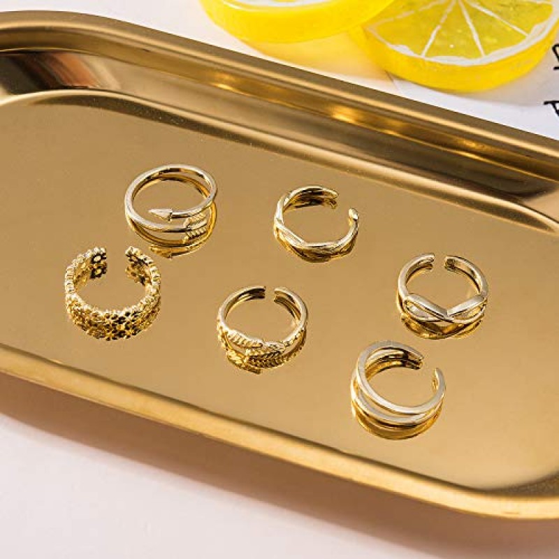TOBENY 12PCS 14K 골드 도금 조정 가능한 발가락 반지 여성을위한 꽃 화살표 밴드 오픈 테일 링 여성 비치 발 쥬얼리 세트