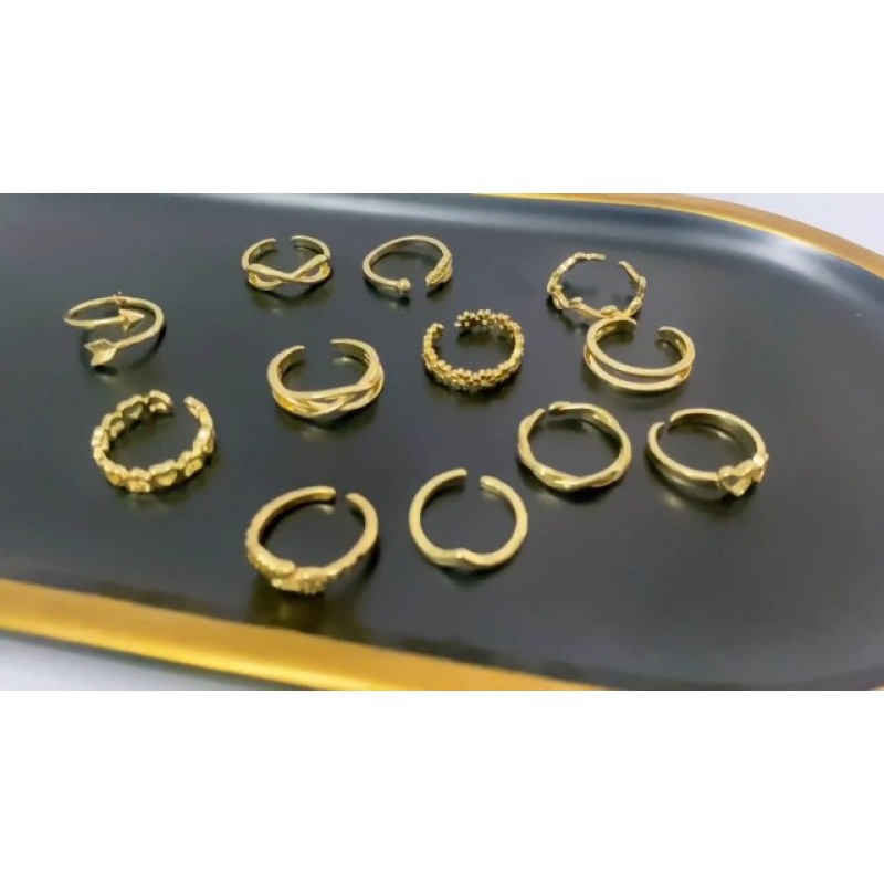 TOBENY 12PCS 14K 골드 도금 조정 가능한 발가락 반지 여성을위한 꽃 화살표 밴드 오픈 테일 링 여성 비치 발 쥬얼리 세트