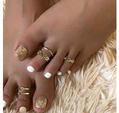 TOBENY 12PCS 14K 골드 도금 조정 가능한 발가락 반지 여성을위한 꽃 화살표 밴드 오픈 테일 링 여성 비치 발 쥬얼리 세트