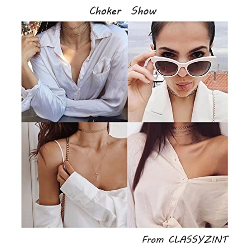 CLASSYZINT 골드 청키 초커 목걸이 여성용 대형 와이드 체인 짧은 초커 소녀