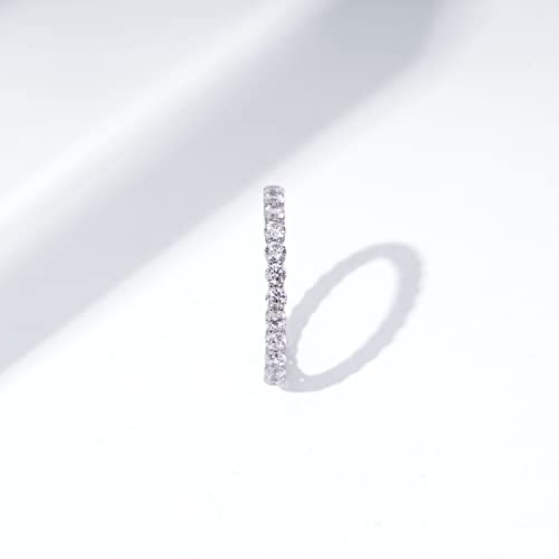 아마존 컬렉션 플래티넘 또는 골드 도금 스털링 실버 올라운드 밴드 링 세트, 라운드 인피니트 요소 큐빅 지르코니아