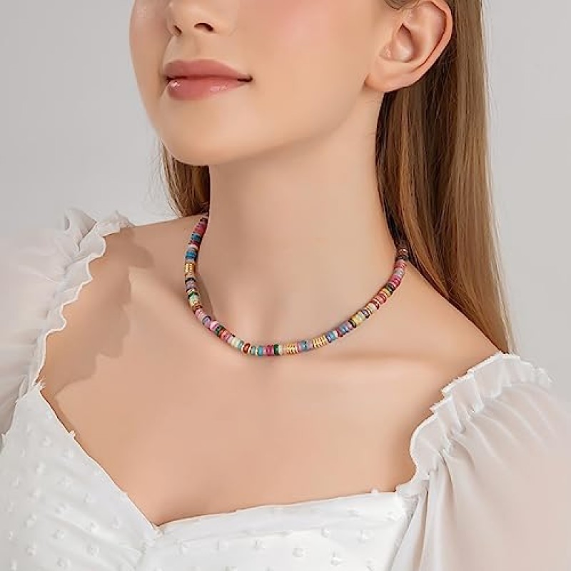 HETICA 여성을위한 파란색 목걸이, Boho 파란색 초커 목걸이 보석 목걸이 천연석 서퍼 목걸이 여름 해변 여성을위한 수제 보석 소녀 선물