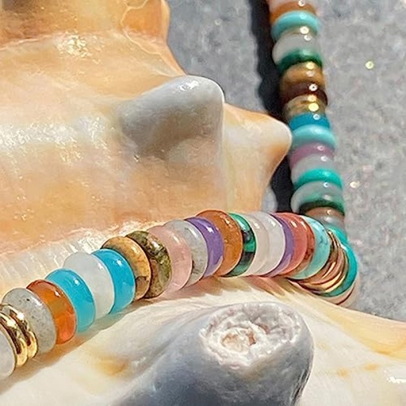 HETICA 여성을위한 파란색 목걸이, Boho 파란색 초커 목걸이 보석 목걸이 천연석 서퍼 목걸이 여름 해변 여성을위한 수제 보석 소녀 선물