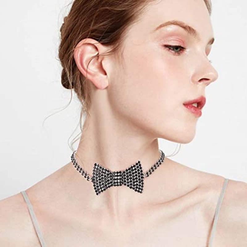 Sethain Boho 라인 석 초커 목걸이 실버 크리스탈 bowknot 목걸이 여성과 소녀를위한 파티 쥬얼리 액세서리